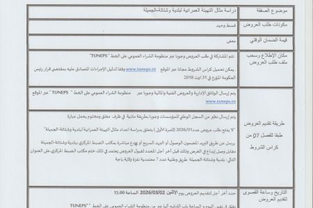 (اعلان طلب عروض عدد 2026/01 (صفقة دراسة مثال التهيئة العمرانية